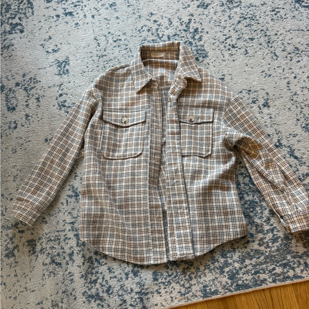 Paper Crane Plaid Shirt Jacket in Cream, Brown, Gray